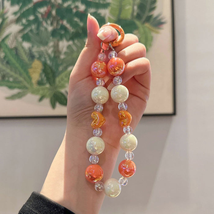 Wholesale Handmade beaded bag bracelet keychain, colorful acrylic plated car keychain pendant