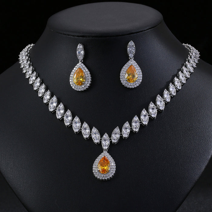 Wholesale Luxury Water Drops Zircon Necklace Earrings suit Festival Wear