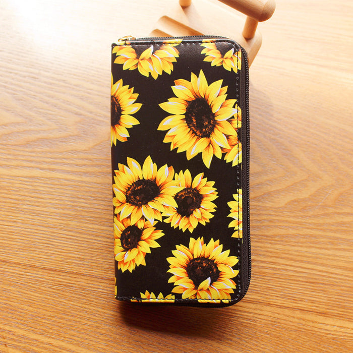 Wholesale PVC sunflower print single-zip women' s wallet