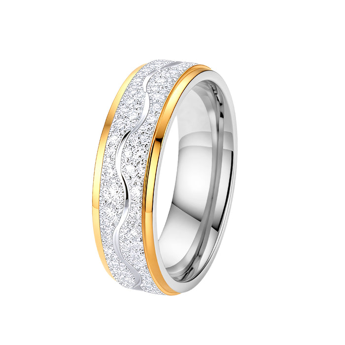 Wholesale Stainless Steel Two Tone Diamond Ring Set Matte Finish
