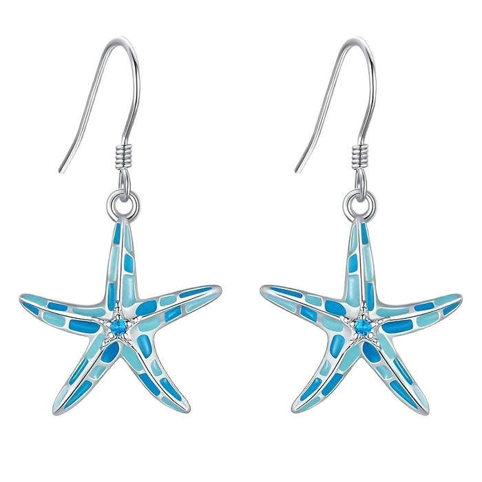 Wholesale Ocean Wind Alloy Dripping Oil Sea Star Series Earrings Simple and Versatile Blue Diamond Earhook
