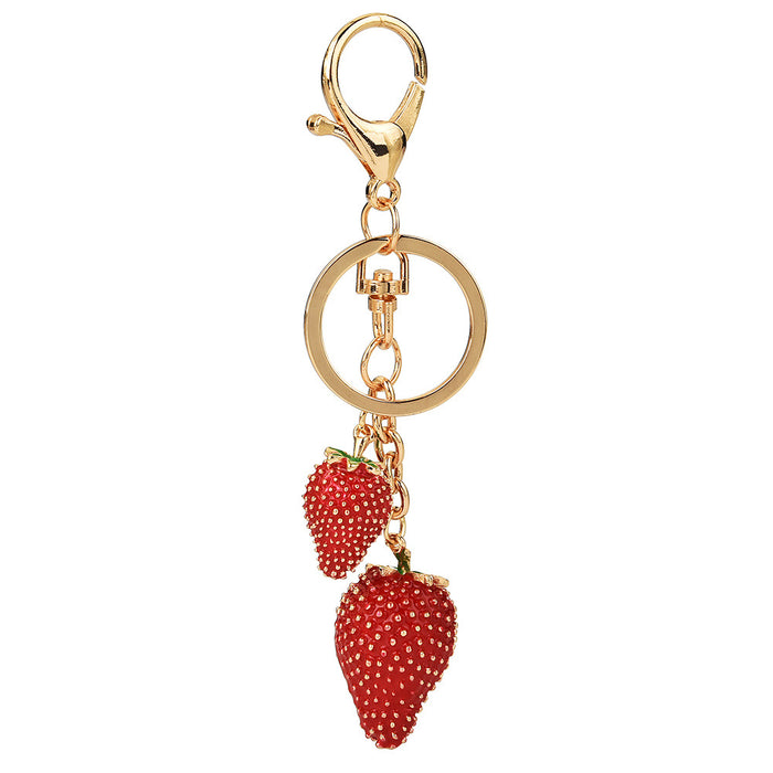 Wholesale strawberry fruit lady cute alloy keychain key bag pendant