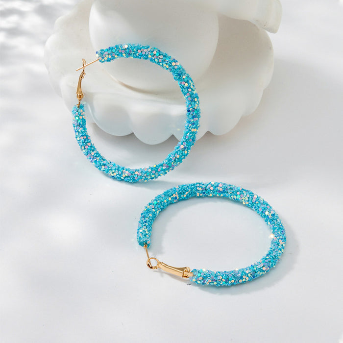 Wholesale Candy-colored shiny rice bead large hoop earrings for women,  sweet earrings