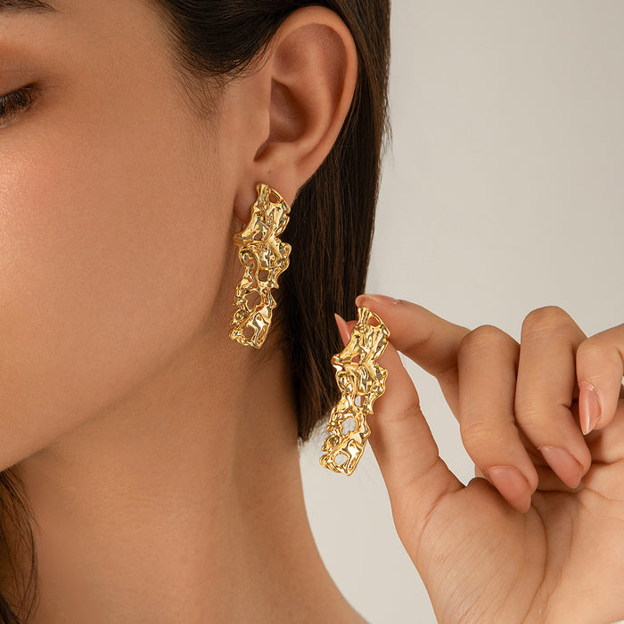 Wholesale Personalized lava heart-shaped liquid droplet earrings with irregular geometric folds