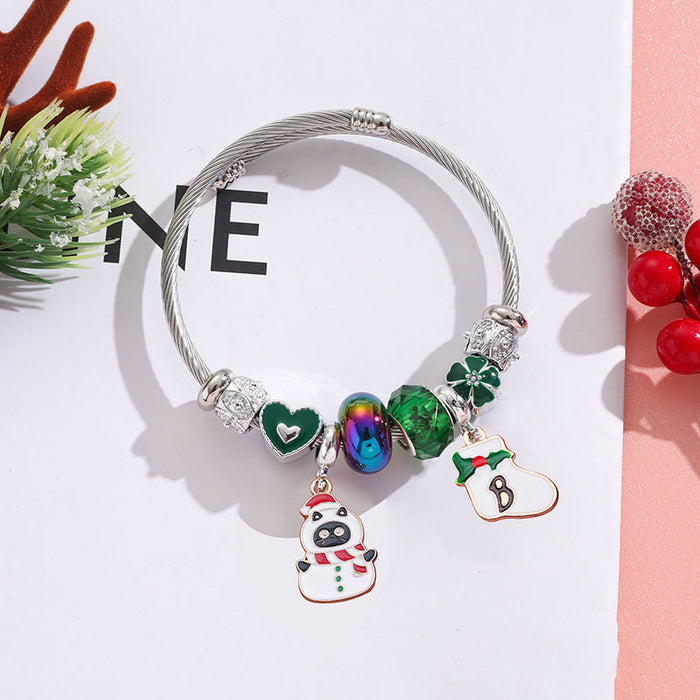 Wholesale Stainless Steel Christmas Charm Bracelet Boutique Resale with Snowflake Tree Reindeer Charms MOQ≥2