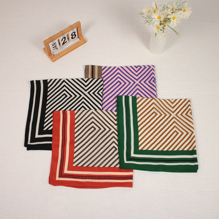 Wholesale Cotton and Linen Hand Feel Small Square Scarves Small Fragrant Style Striped Small Scarves Fashionable Women's Headscarves JDC-SS-MC004