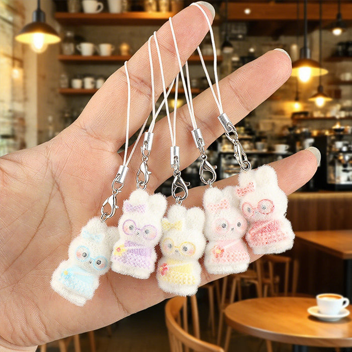 Wholesale Resin flocked  little bunny keychain car key ring pendant