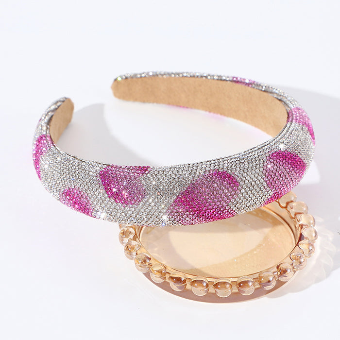 Wholesale Love heart rhinestone full diamond headband sponge high skull top female headband hair accessories