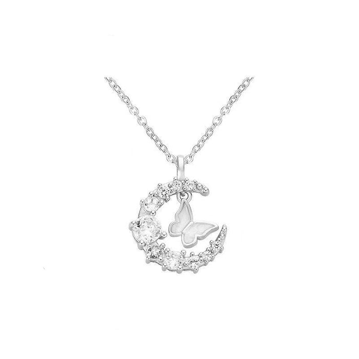 Wholesale Moon Flash Diamond Butterfly Necklace