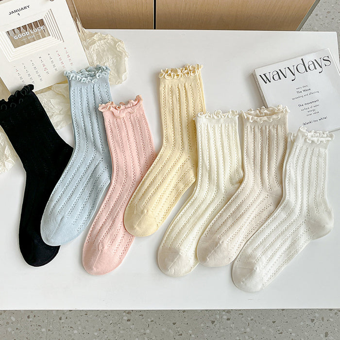 Wholesale Socks pile socks thin hollow mesh breathable mid tube socks