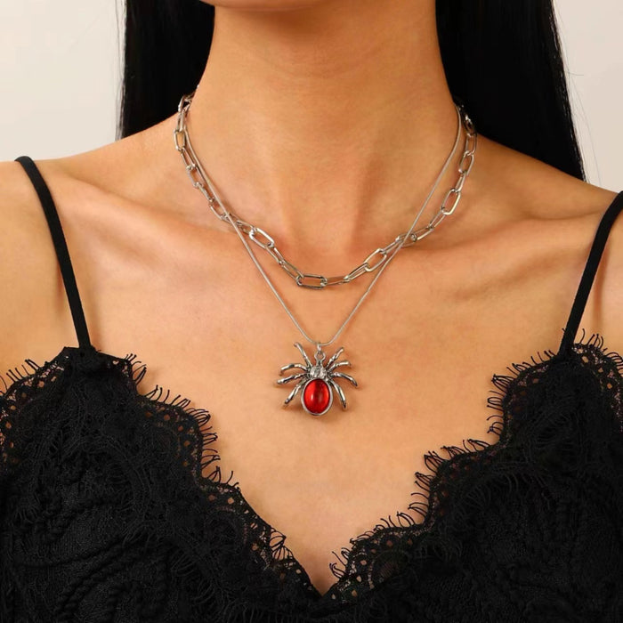 Wholesale Halloween Diamond Spider Necklace Bracelet Ring suit Female Male