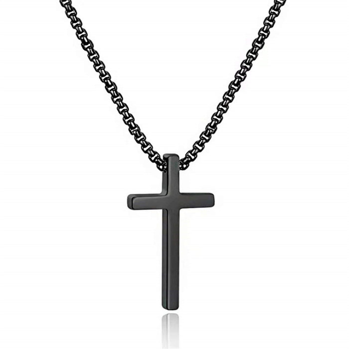 Wholesale Simple Titanium Steel Crucifix Necklace Trendy Men' s Versatile Pendant Sweater Chain Jewelry