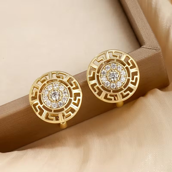 Wholesale Round zircon earrings with sunflower pattern