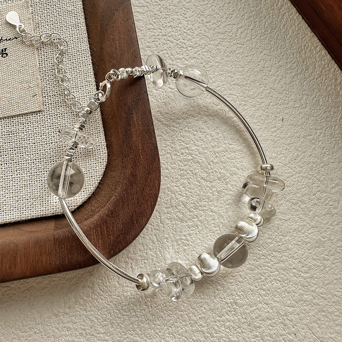 Wholesale Silver white crystal bracelet with brushed silver ball and curved tube, exquisitely crafted bracelet