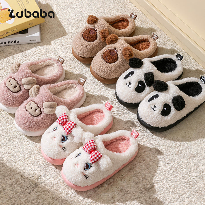 Wholesale Children' s cotton slippers winter boys and girls cartoon home indoor warm thick cotton shoes children' s medium fur slippers
