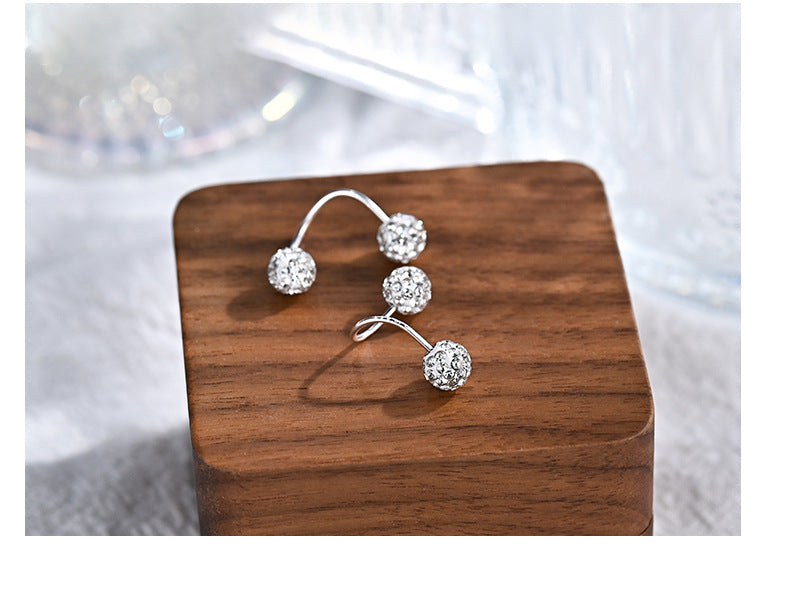 Wholesale Silver sparkling diamond ball with hanging earrings, simple and niche design, exquisite ear bone studs and earrings