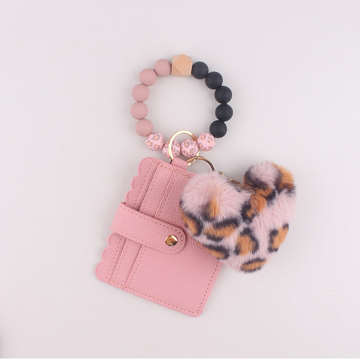 Wholesale Heart-shaped card holder silicone beaded keychain