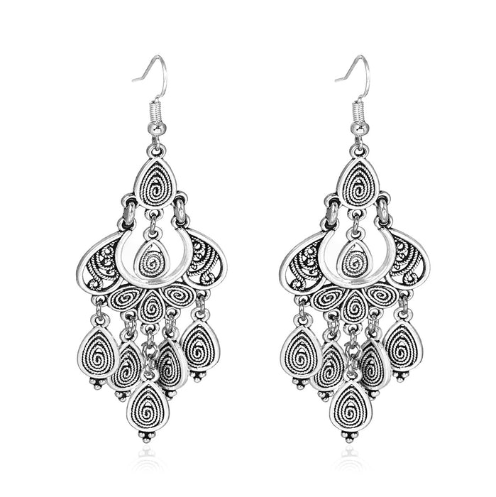 Wholesale Bohemian Tassel Drop Earrings Carved Hollow Geometric Design Fashion Accessory MOQ≥2