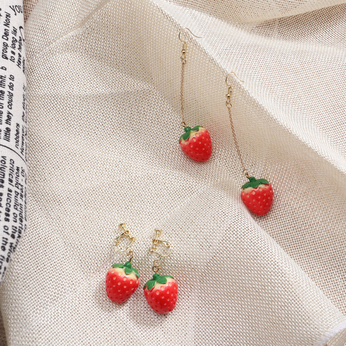 Wholesale sweet cute girl heart all-match ear clip super cute strawberry earrings for women