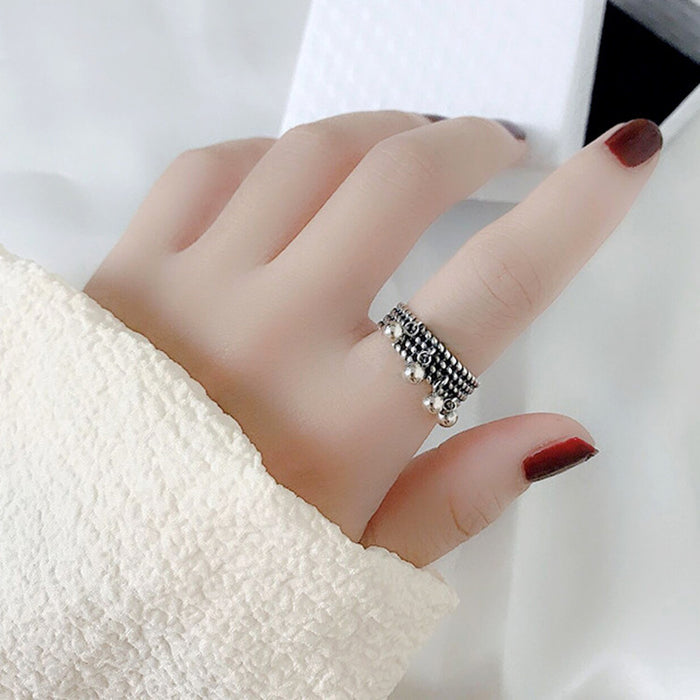 Wholesale Personalized round bead smooth ring for women, retro vintage vintage, multi-layer woven ring, open ring, hand accessory