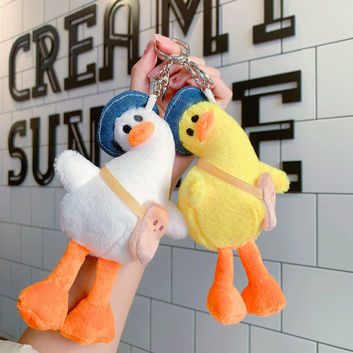 Wholesale Cute plush crooked backpack duck key chain ornaments Doll cartoon keychain pendant schoolbag