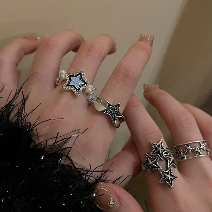 Wholesale Vintage vintage niche star ring with adjustable opening ring, dark punk index finger ring, men's and women's ring sets