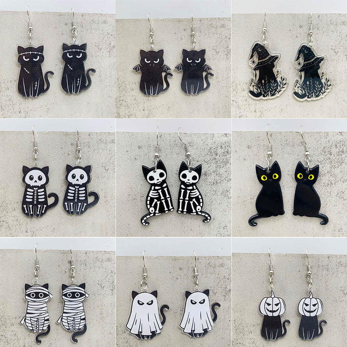 Wholesale  Earrings Cartoon Cat Horror Pumpkin Ghost Acrylic Earrings  Gift