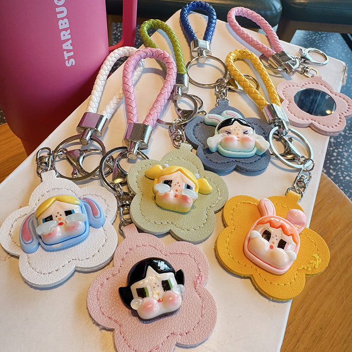 Wholesale Flower Portable Small Mirror Hanging Keychain Integrated Protective Cover