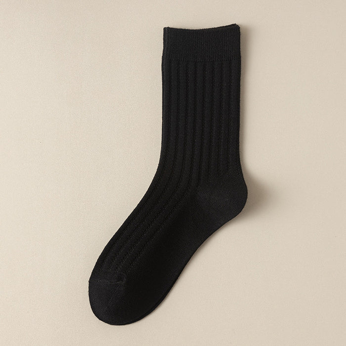 Wholesale Woolen socks in autumn and winter, solid color, vertical stripes, woolen midsole socks, thick and warm, stacked long socks