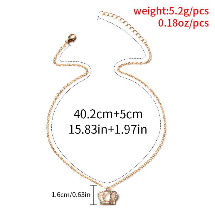 Wholesale Wholesale of accessories, fashionable, diamond studded, full diamond crown, collarbone chain, personalized alloy, gold-plated pendant necklace for women