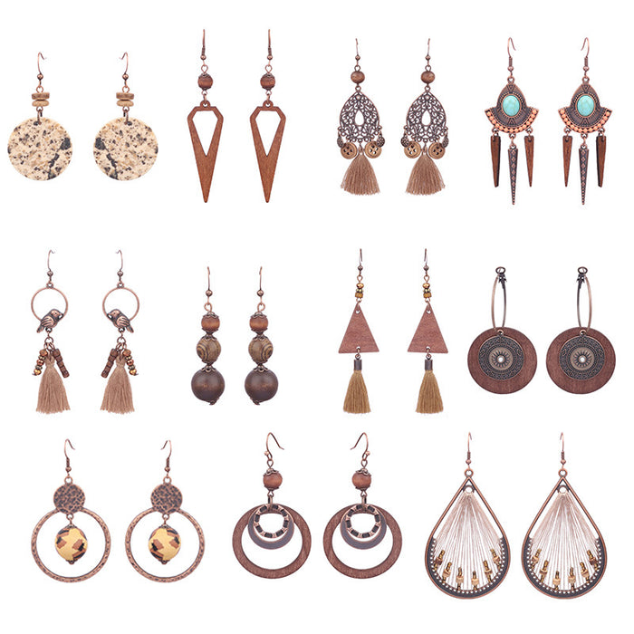 Wholesale Bohemian Wooden Earrings Hollow Flower Geometric Jewelry Accessory MOQ≥2