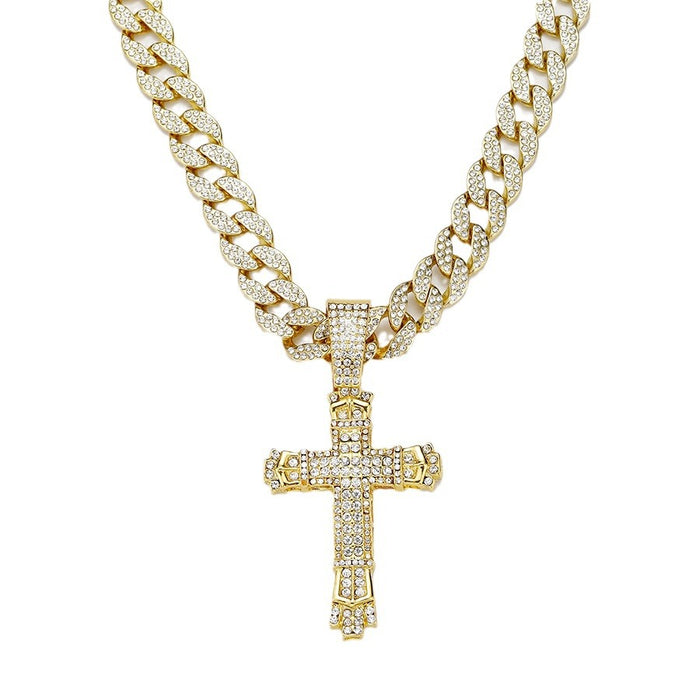 Wholesale Full Diamond Big Buckle Cross Alloy Men's Necklace JDC-NE-QingR009