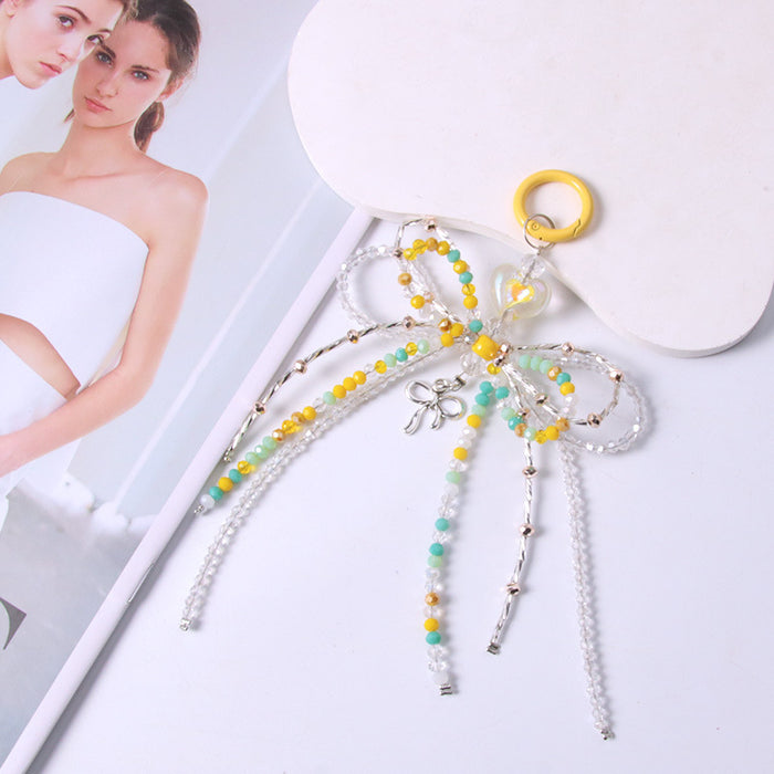 Wholesale crystal alloy bow bag pendant fashion mobile phone chain handmade beaded keychain