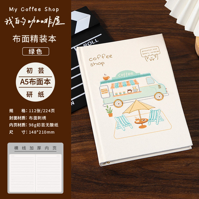 Wholesale Coffee House Embroidered Cloth Hardcover Notebook Design Journal