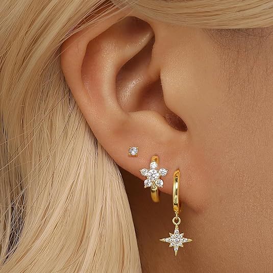 Wholesale Fashionable zircon inlaid earrings, light luxury, simple octagonal star geometric diamond inlaid pendant earrings, versatile