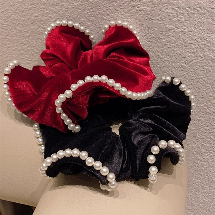 Wholesale Velvet Pearl Large Intestine Hair Ring Women's High-grade Feeling Ball Head Tie Pone Tail Hair Rope Hair Accessories Disc Hair Elegant Headwear