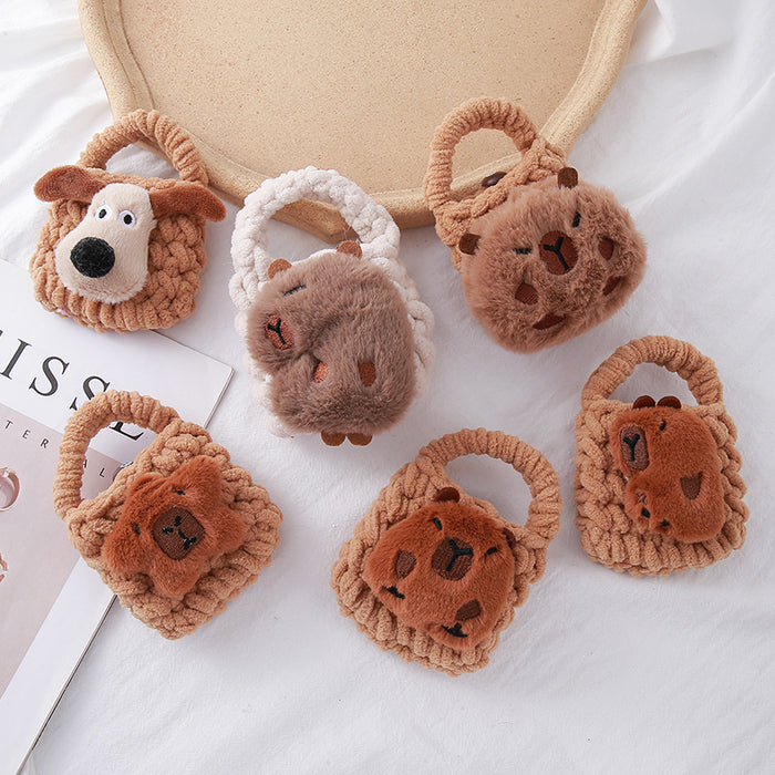 Wholesale Cartoon Cute Big Ear Dog Knitted Mobile Phone Bag Plush Dolphin Zero Wallet Earphones Mini Storage Bag