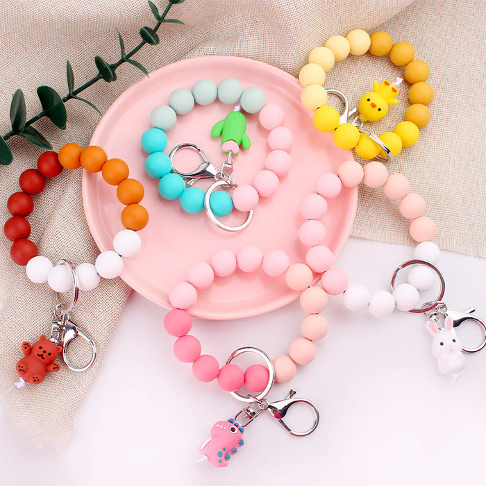 Wholesale Cartoon Animal Keychain Handmade Beaded Bracelet Key Ring