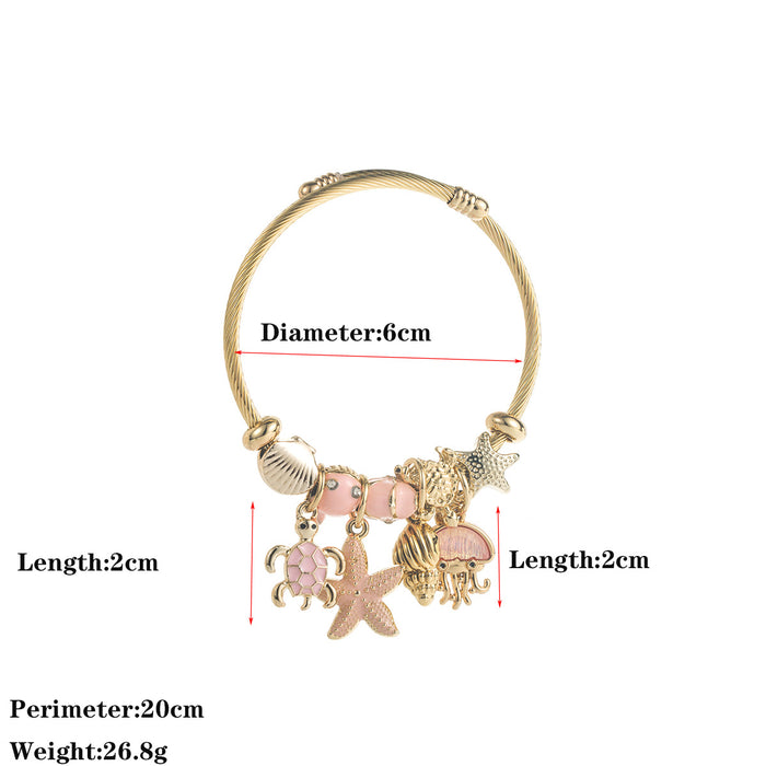 Wholesale Stylish Sea Life Alloy Pendant Bracelet With Zircon Blue Color Fashion Jewelry Accessory For Women