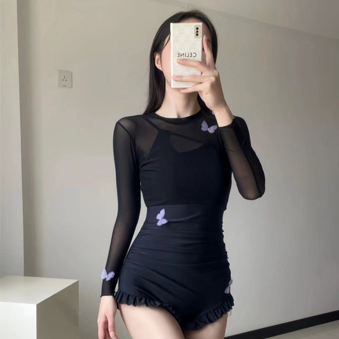 Wholesale New mesh one-piece swimsuit, sexy suspender, backless butterfly cover, swimsuit