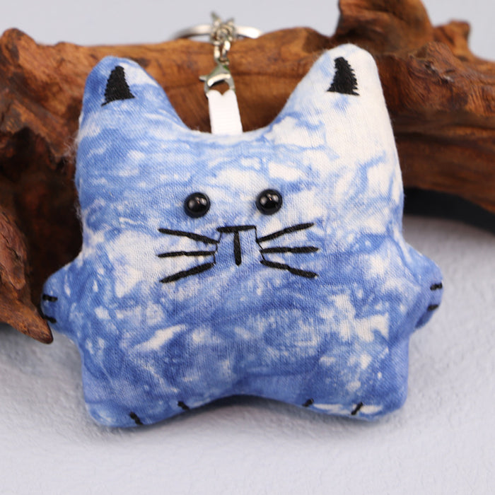 Wholesale Handmade fabric tie dye blue dye cartoon microphone keychain pendant bag hanging