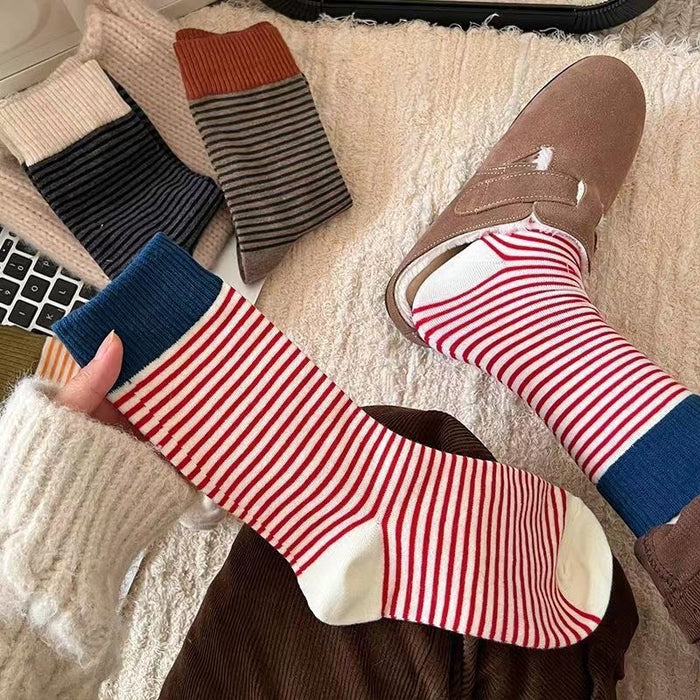 Wholesale Striped socks, mid length socks, casual long tube pile socks