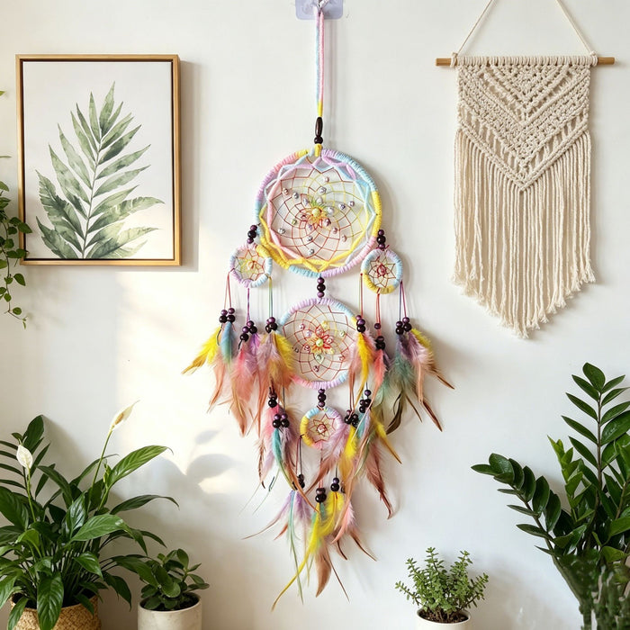 Wholesale Handwoven Iron Dreamcatcher with Feathers Boho Decorative Hanging Ornament