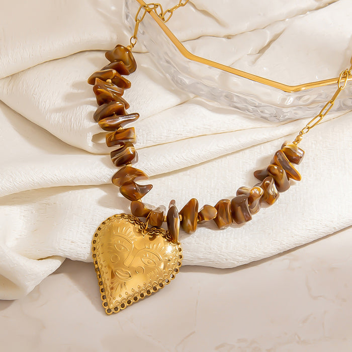 Wholesale stainless steel necklace personality human face big heart pendant necklace devil eye temperament clavicle chain