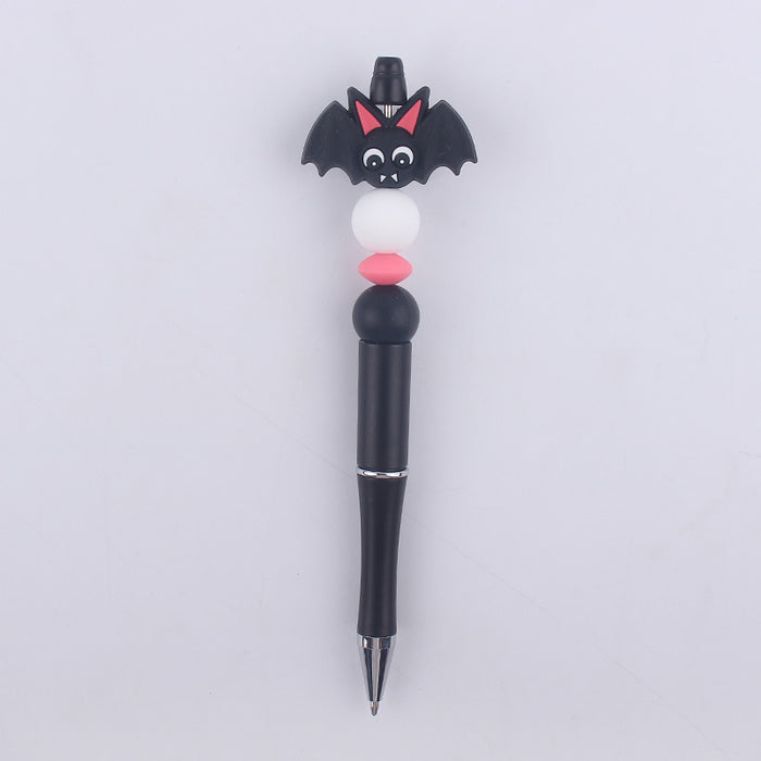 Wholesale Cartoon Pattern Halloween Pumpkin Spider Silicone Beads Plastic Bead Pen JDC-PN-GuangTian004