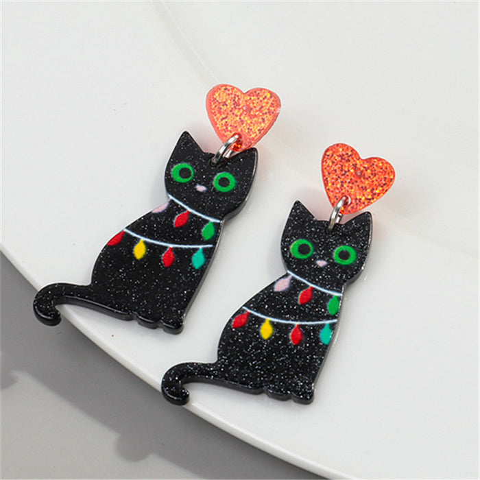 Wholesale Christmas changeable cat earrings acrylic holiday cute Christmas bell black cat earrings