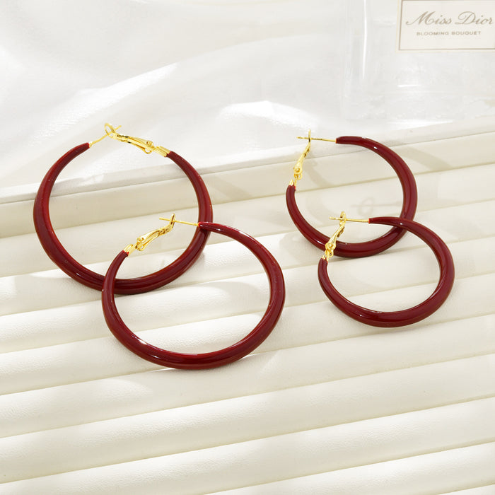 Wholesale   Red Hoop Earrings Slim Earrings Earrings for Women temperament