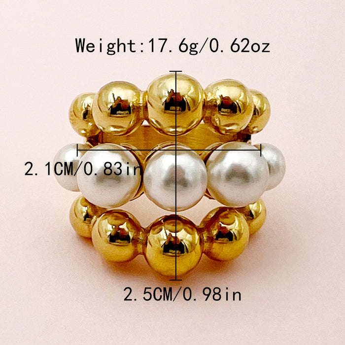 Wholesale Fashion Natural Pearl Gold Beads Three Layer Rings JDC-RS-Jinyue003