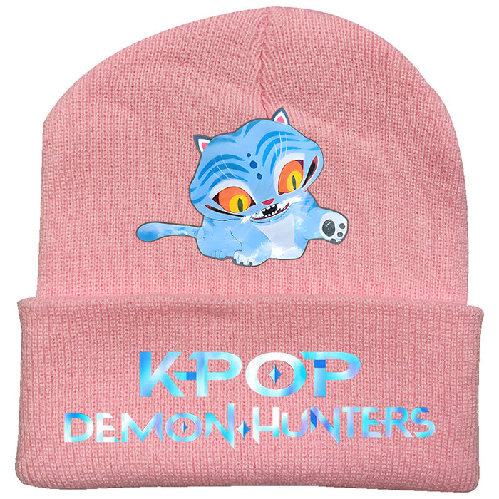 Wholesale Kpop Knitted hat fashion curled brim beanie printed