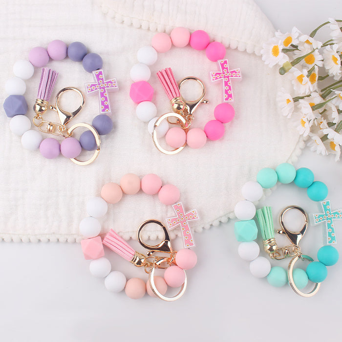 Wholesale Cartoon Cross Silicone Bracelet Keychain Creative Handmade Beaded Bracelet Jewelry